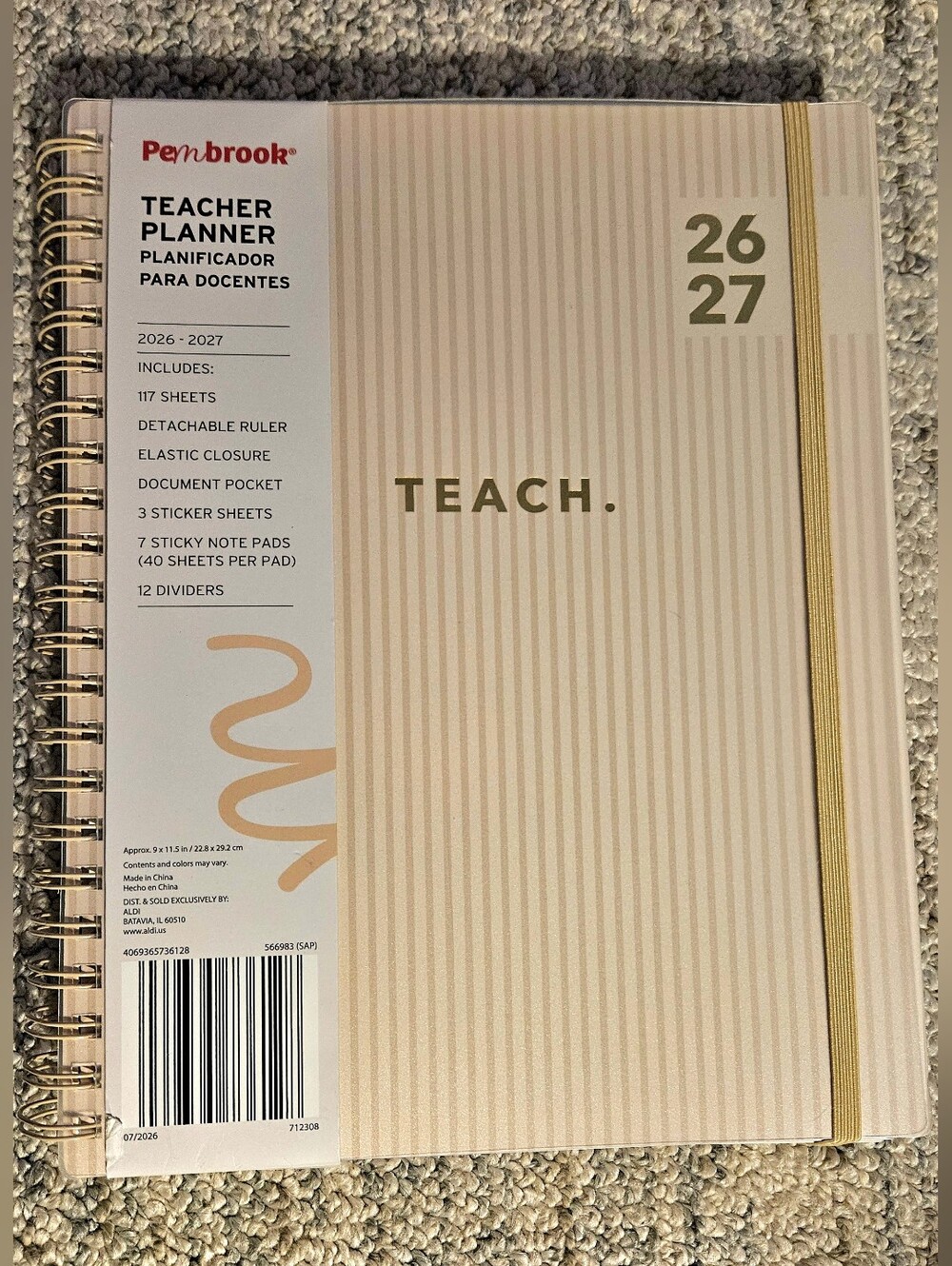 Pembrook Teacher Planner 2026 2027 Cream Gold Tan Aldi